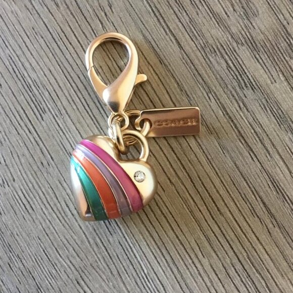 Coach Gold Tone Heart Bag Charm w/Legacy Enamel Finish, Crystal Detail, Dustbag - Picture 3 of 4